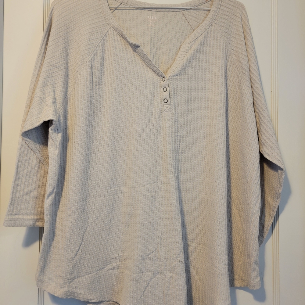 a.n.a Cream Long Sleeve V-Neck Top